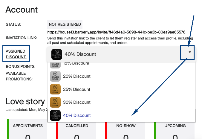 Apply discount to client Apply discount to client
