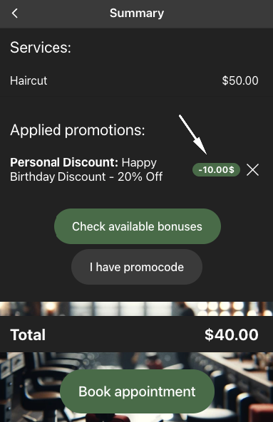 Birthday bonus applied Birthday bonus applied